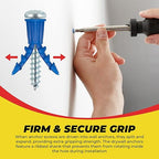 Qualihome Ribbed Plastic Drywall Anchor Kit - Wall Anchors and Screws for Drywall Includes Anchors, & Screws, 1 Masonry Drill Bit - Mounting Tolls for Decor, Furniture, Shelving (10-12 x 1)