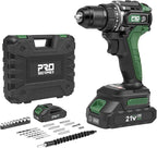 Prostormer Brushless Cordless Drill Set, 575 in.lbs Power Drill Driver, 3/8" Keyless Chuck, 20+1 Max Torque, 2pcs Batteries & Charger with 24 Pcs Drilling Bits & Storage Box
