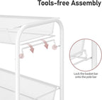 TOOLF 3-Tier Metal Rolling Cart, Mesh Wire Easy Assemble Utility Cart, Storage Trolley on Wheels with 3 Hooks, MetalStorage Shelving Units for Kitchen Bathroom Laundry Room