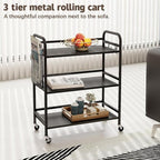 HDANI 3 Tier Metal Rolling Utility Cart,High Capacity Multi Purpose Heavy Duty Cart,for Office,Kitchen,Living Room,Bedroom,Etc.(Black)…