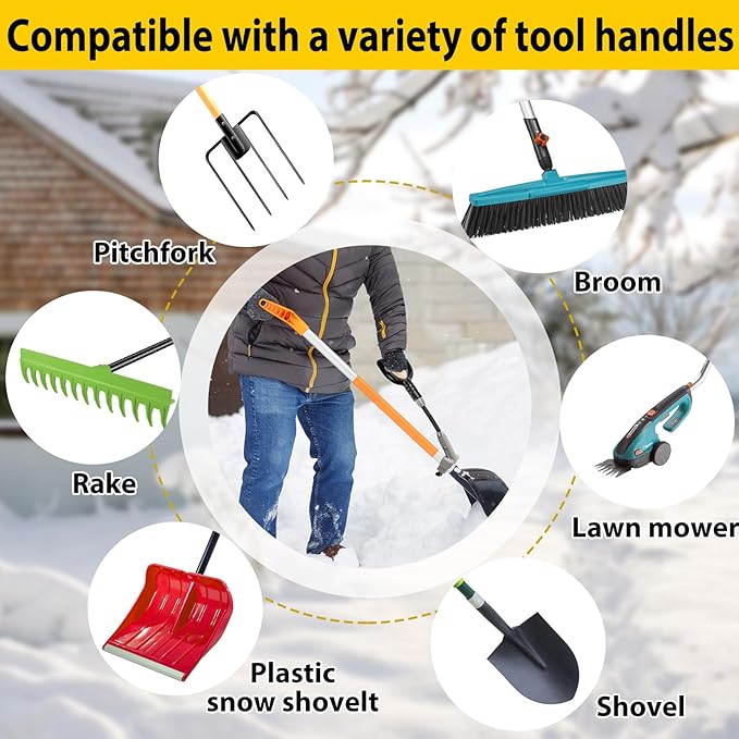 Universal Shovel Handle, Strain-Reducing Elasticity Snow Shovel Handle Ergonomic Back Saver Attachment for Snow Shovels, Rakes, Weed Eater,String Trimmer, Gardening Tools