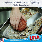 LOLA Copper Mesh Scouring Pad, 12 Pack, 45 Grams, 4" Heavy Duty Cleaning Pads, Copper Coated Knitted Wire Mesh, Recyclable, Cleans Baked On Messes