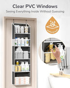 ULG Clear Over The Door PVC Organizer with 4 Pockets Hanging Storage for Bathroom, Closet, or Bedroom，Dark Gray