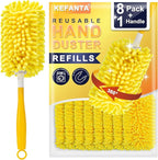 KeFanta Reusable Duster Refill for Swiffer, 360° Heavy Duty Duster Refills 8Pcs with 1 Handle, Washable Microfiber Dusters for Cleaning