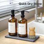 2PCS 10"x 5" Large Bathroom Sink Vanity Trays, Water Absorbing Diatomite Stone Quick Drying Mat for Kitchen Counter, Dish Rack Dispensers Sponge Holder Caddy Organizer, Dark Gray,