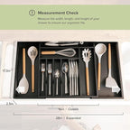 Premium Silverware, Flatware and Utensil Organizer for Kitchen Drawers, Food-Safe Contract Grade, Expandable from 16 to 28 In, Black Bamboo