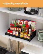 Spice Rack Organizer, 3 Tier Expandable Bamboo Spice Rack Organizer, Great for Kitchen Cabinet, Cupboard, Pantry and More-Black(2pack)