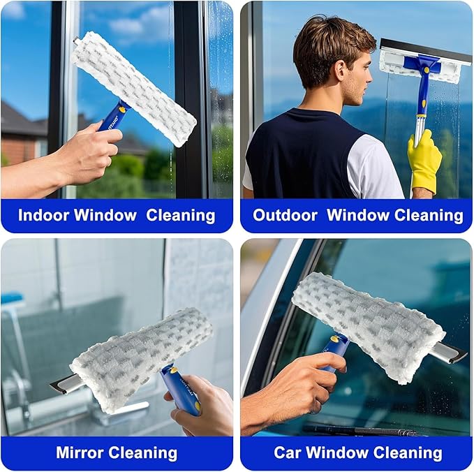 ITTAHO 81" Window Squeegee Cleaner, 2 in 1 Window Cleaning Tool Kit,Shower Squeegee with Extension Pole, Glass Cleaning Tools for Shower Glass, Indoor/Outdoor High Window Cleaning-Two Pads