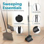 BLACK+DECKER Butler Broom & Dustpan Set - Stand-Up Design - Lightweight, Space-Saving Combo for Kitchen, Living Room, Bathroom, Lobby Floors - Home Cleaning Essential, Black/Grey