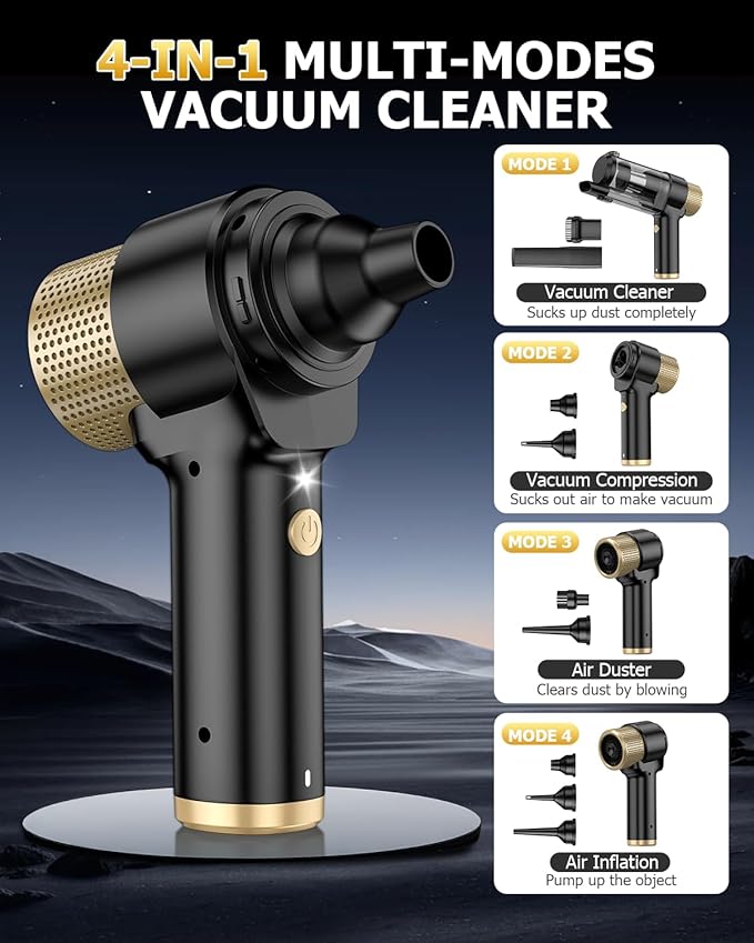 AHNR Handheld Car Vacuum Cleaner Cordless with 16000PA Powerful Suction, 4-in-1 Portable Mini Vacuum Cleaner & Air Duster with Multi-Accessories, Hand Held Vacuum Cordless Rechargeable for Car Home