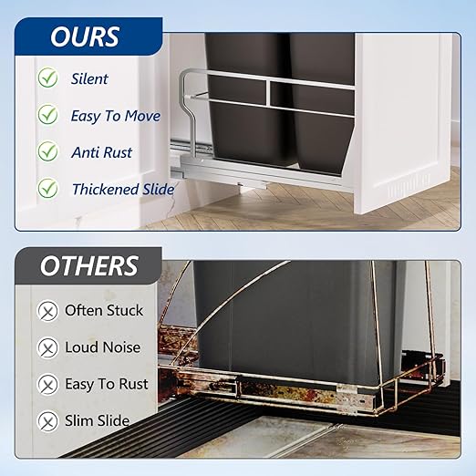 Insputer Dual Pull Out Trash Can Under Cabinet with Soft-Close Slides, Heavy Duty Under Sink Trash Can Kit for Kitchen Sink, Laundry, Garbage Can Not Included, Requires 17" W X 24" D Cabinets