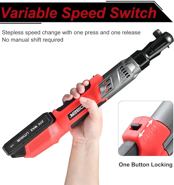 AOBEN 21V 1/2" Cordless Ratchet Wrench Kit-74 Ft-lbs Brushless Electric Power Ratchet with Variable Speed, 2X2000mAh Lithium-Ion Battery, Charger, 8 Sockets, 1/4" & 3/8" Adaptors, 3" Extension Bar