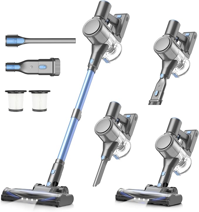 Zefiro Cordless Vacuum Cleaner for Home,450W /40Kpa 50Mins Stick Vacuum(No self-Standing), Anti-Tangle 1.5L Dust Cup, Rechargeable Wireless Handheld Vacuum for Pet Hair/Carpet/Floor,C10