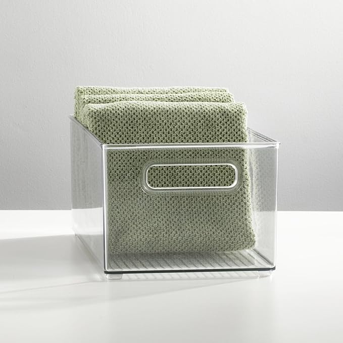 mDesign Deep Plastic Storage Organizer Container Bin, Bath and Shower Organization for Cabinet, Cupboard, Shelves, Counter, or Closet - Holds Shampoo, Vitamins, Ligne Collection, 2 Pack, Clear