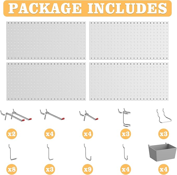 48PCS Metal Pegboard Kit – 12"x24" Tool Storage Wall Organizer Pegboard with Hooks and Bins for Garage, Workshop, Kitchen, Office, and Craft Room (Gray)