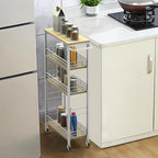 Slim Storage Cart White Narrow Storage Cabinet 4 Tier Laundry Room Organization Mobile Bathroom Shelving Unit Organizer Rolling Utility Cart Slide Out Kitchen Cart Tower Rack for Narrow Places 7.08’’W