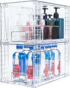 2 Pack Large Stackable Storage Drawers,Clear Acrylic Drawer Organizers with Handles, Easily Assemble for Kitchen Undersink,Bathroom,Cabinet,Makeup,Closet,Pantry,Organization and Storage