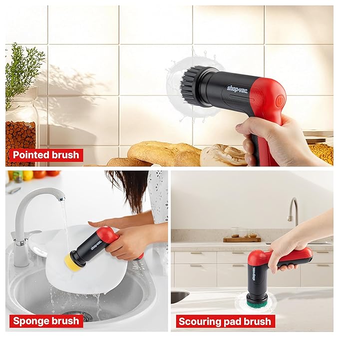 Shop-Vac Cordless Spin Scrubber, 2-Speed (180/240RPM) Electric Cleaning Brush with 5 Multi-Surface Heads, 2000mAh Battery, 60-Min Runtime, for Kitchen & Bathroom