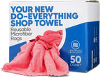 Microfiber Shop Towels | MWipes Reusable Red Shop Rags | 50 Rags in a Box (400 Count) | Super Absorbent, Machine Washable Hundreds of Times | Automotive, Paint, Industrial, Detailing