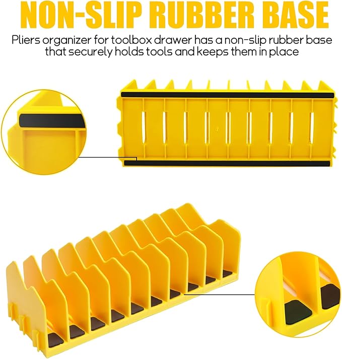 2 Pack Pliers Organizer Storage Rack, Plier Organizer for Toolbox Pliers Wrench Screwdriver, 20 Slots Tool Boxes Drawer Storage for Cutters Tools with Non-Slip Rubber Base,Yellow