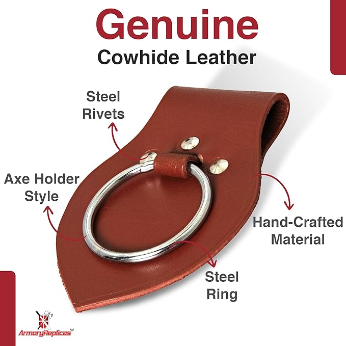 Armory Replicas - Genuine Rawhide Leather Universal Axe Frog - Medieval Hand Crafted O-Ring Funcitonal Outdoor Costume LARP Weapon Holder