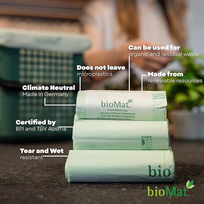 bioMat 35 Gallon Compostable Trash Bags; 30 Count, BPI ASTM D6400 and CMA Certified, Large Compost Bags for Kitchen Compost Bin