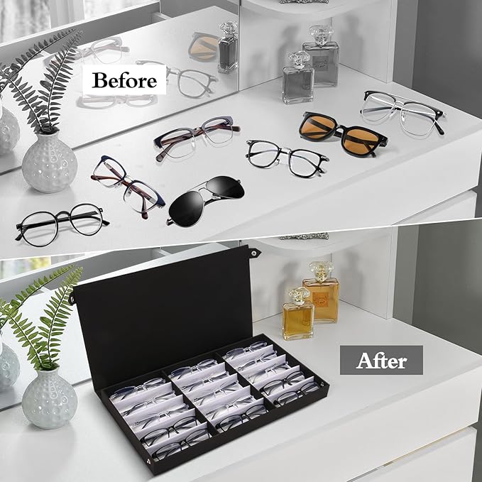 15-Slot Eyeglass Case Organizer - Large Capacity Storage for Prescription Glasses & Eyeglasses, Great for Retail & Home Use