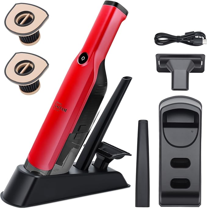 Handheld Vacuum Cordless,15KPA High Power Suction,USB Quick Charge,Car Vacuum Cleaner with Storage Dock,Lightweight Rechargeable Dust Buster with Crevice Tool Pet Brush Hand Vac for Home,Red