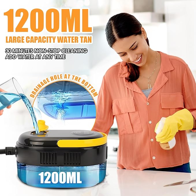 Handheld Steam Cleaner 1200ML Large Capacity Steamer for Cleaning, 6-Level Handle Remote Control Steamer, High Pressure Steam Cleaner for Home, Kitchen, Car, Windows - 12 Attachments Cleaning Tools
