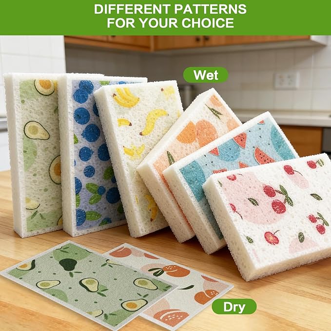 Scratch Scrub Sponge, 6 Kitchen Sponges for Cleaning Around the Home, Bathroom & More, Large Size Scratch-Free Dish Scrubber, Best for Nonstick Pots and Pans (4" x 6" x 1",Banana