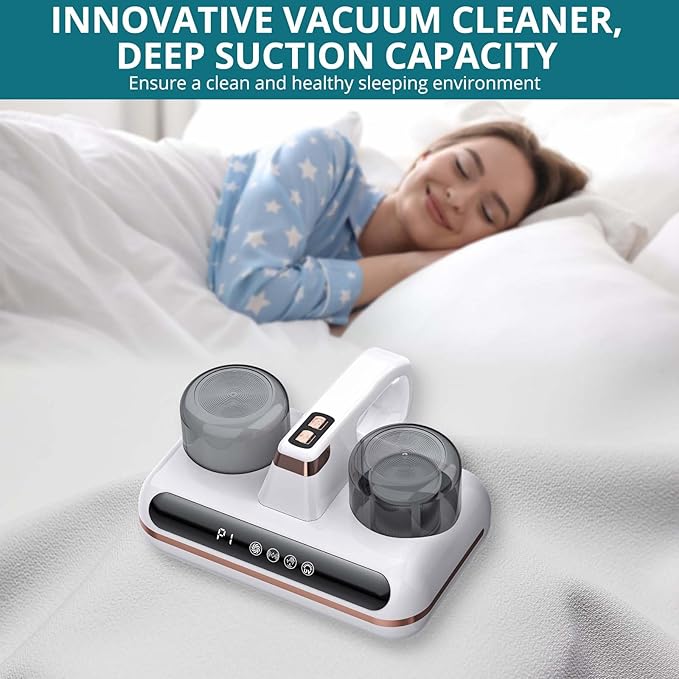 Bed Vacuum Cleaner Mattress Vacuum with UV 10Kpa Suction HEPA Filter 100W, 245nm UV Light & 10000 RPM/Min Recharging Battery Power, Heating, Brush Wheel Rotation, Large Suction, LED Display