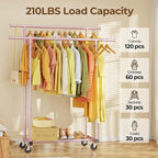 HYSEYY Double Rods Clothes Rack, Sturdy Rolling Clothing Rack, Portable Clothing Racks for Hanging Clothes - Metal Garment Rack Wardrobe Coat Rack for Bedroom Laundry Living Room, Pink