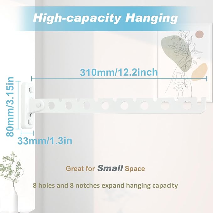 Alise Folding Clothes Hanger Rack, Stainless Steel Wall Mounted Drying Rack, Space Saving Laundry Hanging Rack for Laundry Closet Bedroom Bathroom, Brushed White