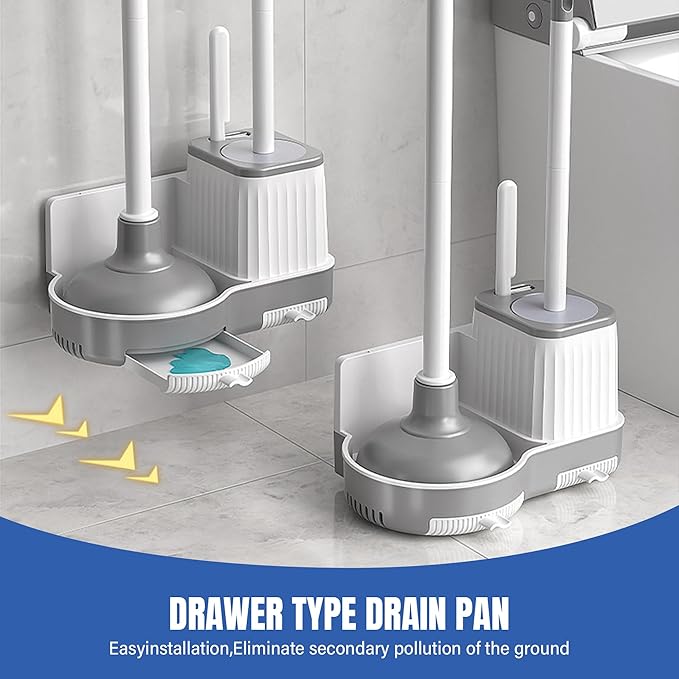 2 Pack Toilet Brush and Holder Set with Plunger, Crevice Cleaning Brush for Deep Cleaning, Space Saving Storage