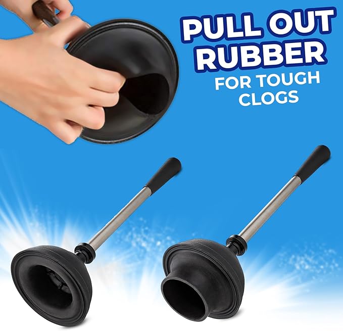 UMIEN Toilet Brush and Plunger Set 18-in - Updated 2025 No-Rust - Stainless Steel Design - Long Handles - with Freestanding Canister