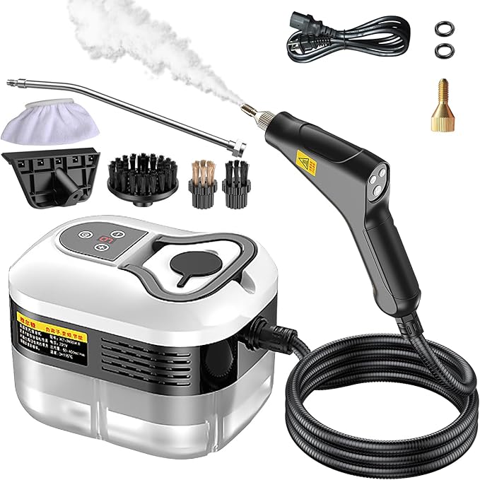 Handheld Steam Cleaner, Portable Steamer for Cleaning with 9pcs Accessories, 6-Level Adjustable Handle, 12s Heat-Up, 1200ml Tank, Steam Cleaner for Home,Dirt,Grout,Tile,Floor,Couch and Car (White)