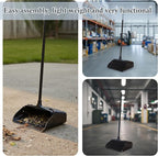 Pivoting Upright Dust Pan with Long Handle and Wheels, Large Capacity, Heavy Duty Commercial Dustpan for Indoor Outdoor, Standing Dust Pan for Home and Restaurant Cleaning, Black