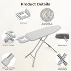 Yaheetech Foldable Ironing Board, Heavy Duty Iron Board with 9 Adjustable Heights, 4 Layer Cover and Safety Iron Rest, 52X14 Compact and Space Save Iron Board for Home Laundry Room Use, Gray&White