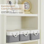 Storage Baskets for Shelves 13.8x9.8x6.7 Inch-Foldable Fabric Organizing Storage Bins with Handles, Closet & Bathroom Organizer, Home Storage for Kitchen, Office (3-Pack, White&Gray)