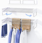 Wall Mounted Laundry Rack, Collapsible Clothes & Towel Drying Rack for Indoor & Outdoor, 40' W x 16.5 L Ft, 60 lb Capacity, White