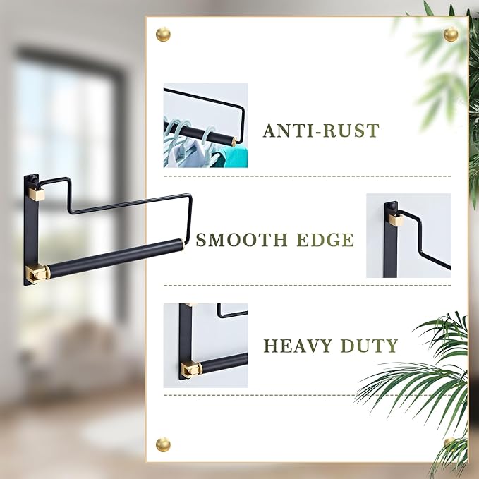 NEWRAIN Clothes Drying Rack, Laundry Racks for Drying Clothes, Wall Mounted Swing Arm Clothes Hanger for Laundry Room, Garage, Indoor & Outdoor Use,Black