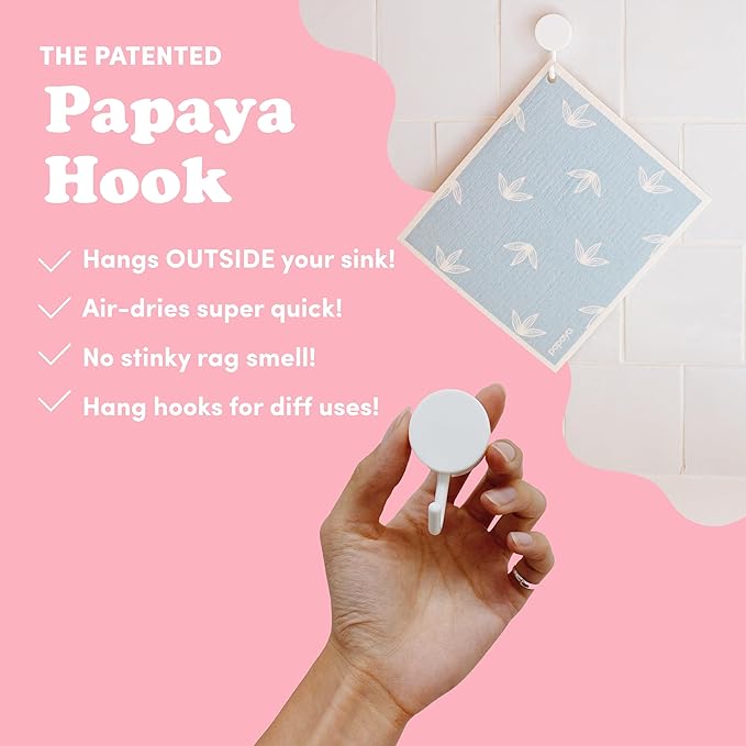 Papaya Reusable Paper Towels 2-Pack - 2 Sheets + 1 Hooks, Quick Drying, No Odor, 1 Sheet Replaces 17 Rolls, Washable Kitchen Cloth, Sustainable Dish Sponge, Eco Friendly Gift