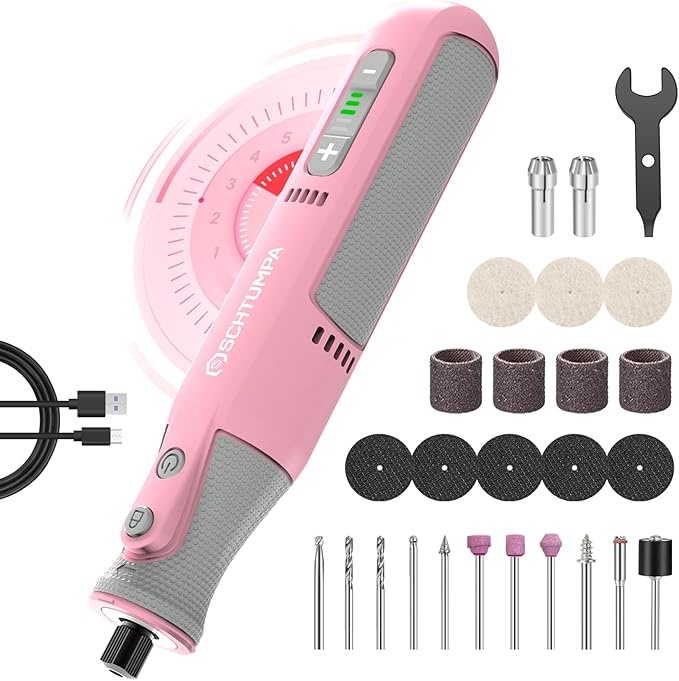 Rotary Tool Pink, 8V Cordless Rotary Tool with 2.0Ah Battery, Rotary Tool Kit with Upgraded Sanding Belt, 25 Rotary Tool Accessories for Grinding, Carving, Engraving, Polishing, Cutting, etc