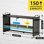 Power Tool Organizer Wall Mount with 9 Drill Holder, Cordless Tool Organizer and Storage Rack, Garage Heavy Duty Metal Shelf Organization for Battery, Tool Box, Hammer, Screwdriver（Black）
