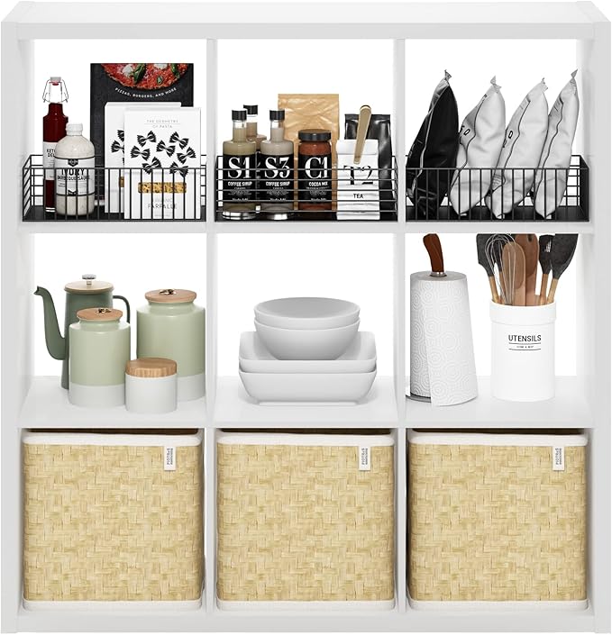 Furinno Cubicle Open Back Decorative Cube Storage Organizer, 9-Cube, White