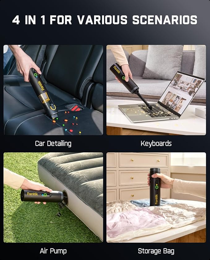 Fanttik Slim V10 Mate Cordless Car Vacuum, 4-in-1 Portable Mini Handheld Vacuum, 17000pa Suction Power, Upgraded Smart Display, 2 Suction Modes for Car, Office Desk, Keyboards