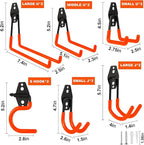 Steel Garage Hooks Wall Tool Organizer, 14 Pack Garage Storage Hook Heavy Duty Utility Storage Hangers Orange for Ladders, Ropes, Garden Tools