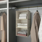 Hanging Closet Organizer, Easy Mount Foldable 3-Shelf Hanging Closet Wardrobe Storage Shelves, Clothes Handbag Shoes Accessories Storage, Imitation Linen Fabric, Beige Houndstooth