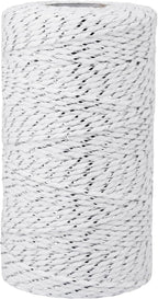 Leecogo Cotton Twine Silver and White Baker String 2mm Thick 328 Feet Christmas Twine for Gift Wrapping DIY Crafts Home Party Decoration