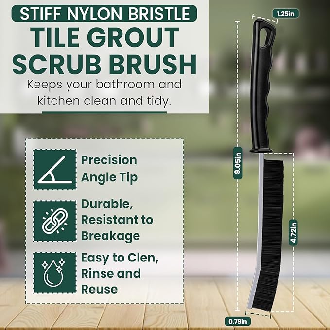 Crevice Cleaning Brush Set – 3Pcs Hard Bristle Cleaning Tools for Grout, Tile Floors, Gaps & Narrow Spaces – Small Grout Scrub Brush for Cleaning Bathroom, Shower, Window Tracks, Kitchen